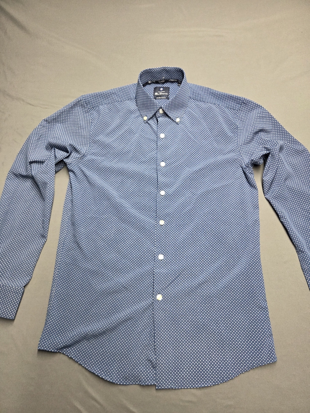 Ben Sherman Blue Diamond Geometric Slim Fit Stretch Shirt Button Down Men's M